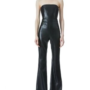 ALICE + OLIVIA NWT LAVERA BLACK VEGAN LEATHER JUMPSUIT, SIZE 2